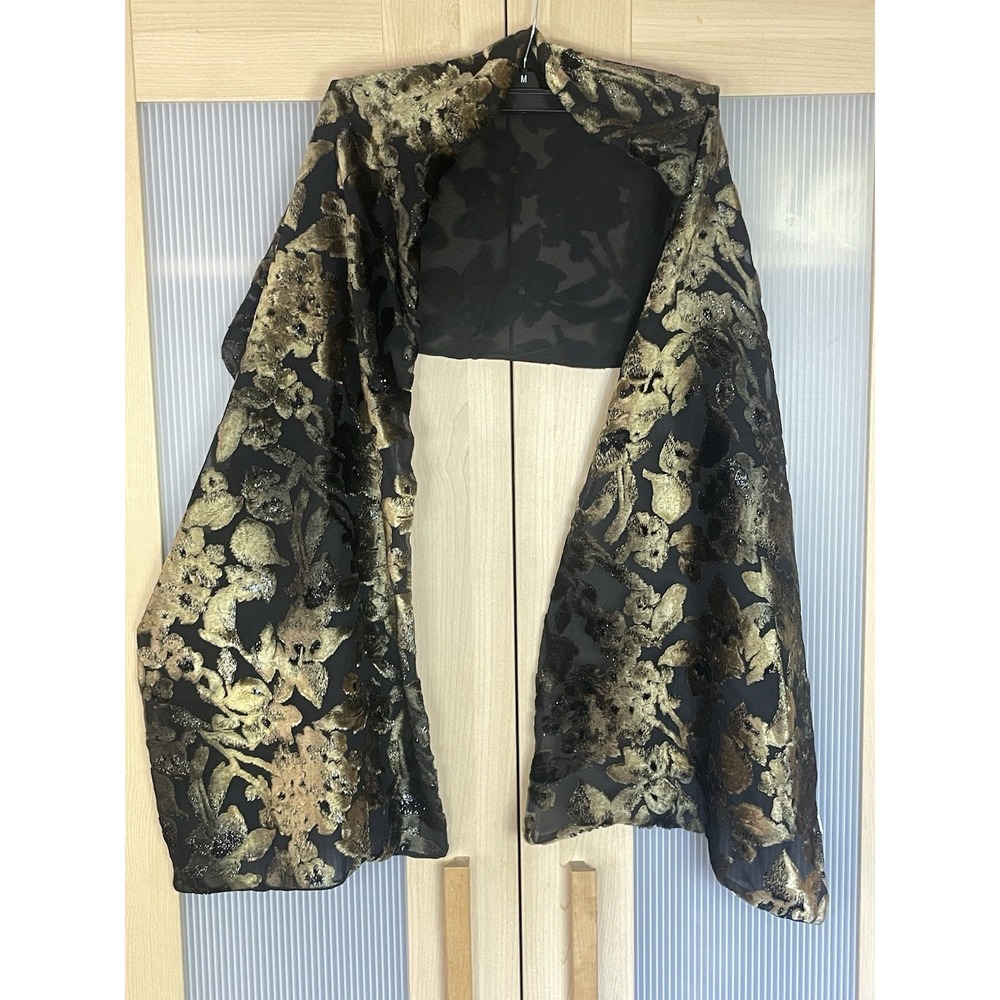 Nordstrom Velvet Burnout Floral Scarf Silk Italy Black Gold Boho Party Goth New